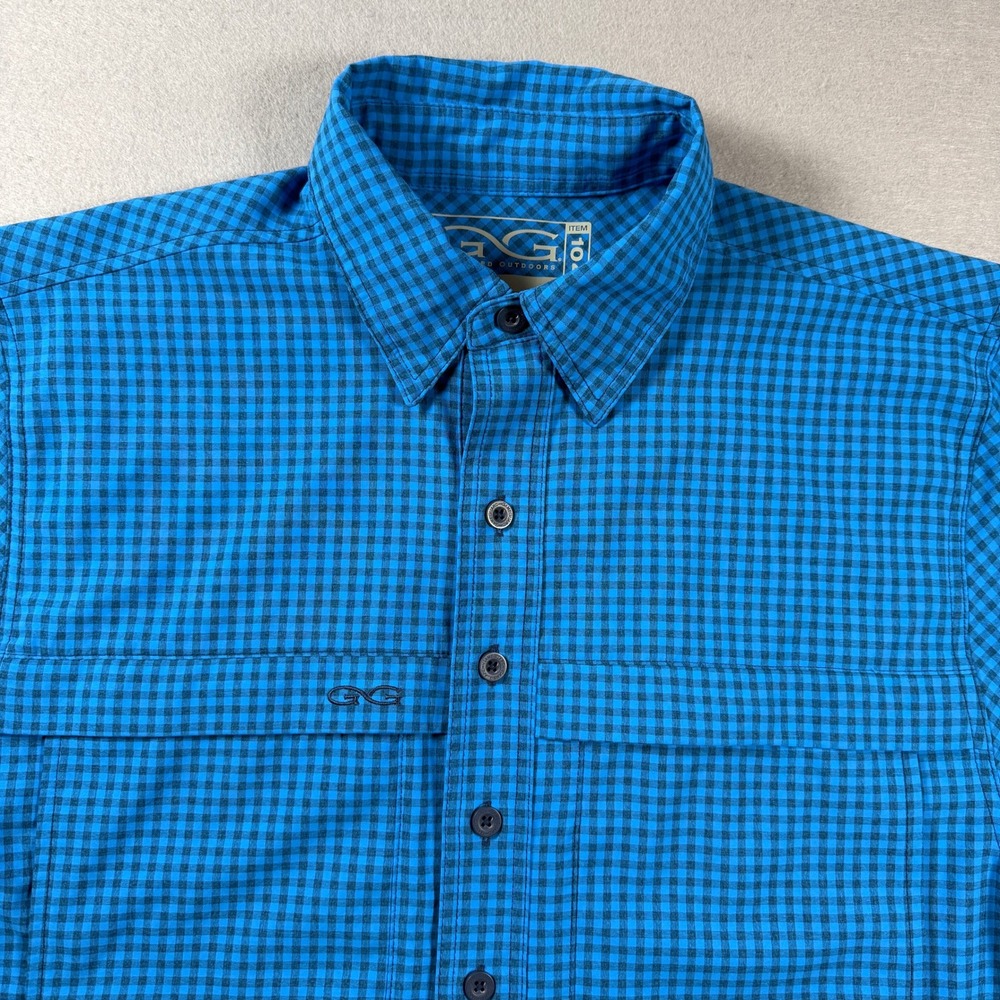 GameGuard Fishing Shirt Mens Medium Blue Gingham Short Sleeve Vented Outdoor
